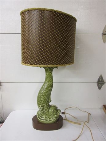 Mid Century Modern 41 inch Koi Lamp Asian Porcelain