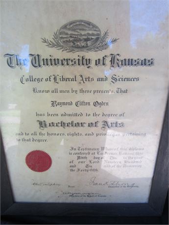 1910 Kansas Jayhawks Diploma