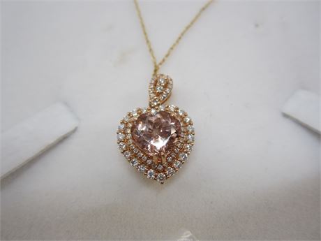 Morganite Heart stone 14kt Rose Gold Pendant & Necklace Pd $2000+