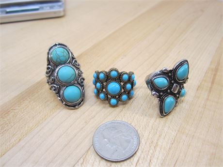 Faux Turquoise 3 Ring lot (Most rings are sz10)