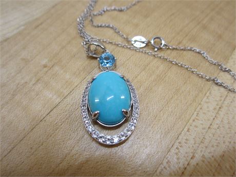 DK Sterling & Turquoise Necklace Blue Stone