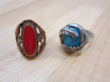 Faux Turquoise ring & Copper Red Stone Lot