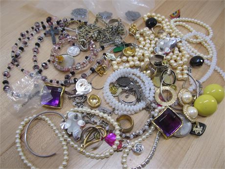 Vintage Costume Lot Yellow Earrings Pearl Necklace Pins