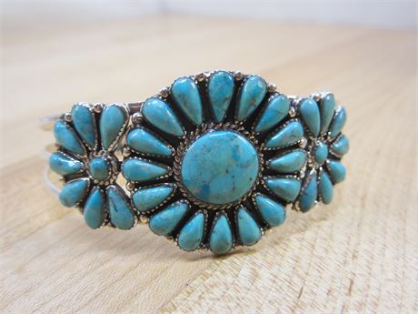 Sterling Silver & Turquoise Signed Cuff Bracelet
