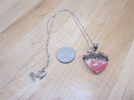 Sterling Pink Heart Signed Necklace