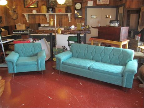 Mid Century Modern Turquoise Couch & Chair