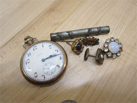 Vintage Elgin pocket watch & Jewelry Lot