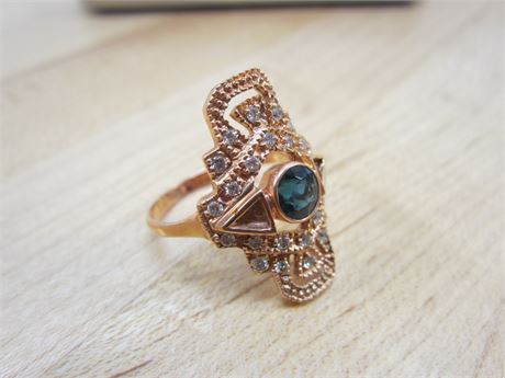 Rose Gold 14kt Ring Art Deco Green Stone (most rings are Sz 10)