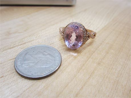 Rose Gold 14kt Ring Round Big Pink Stone (Most Rings are Sz 10)