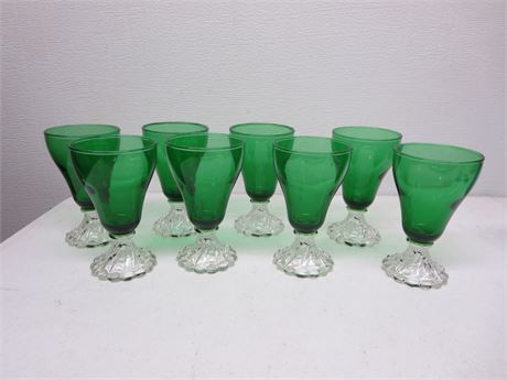 Art Glass lot of 8 Green Glasses